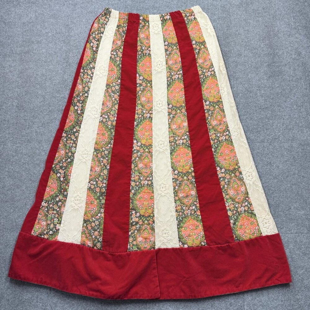 VTG 70s Chessa Davis Velvet Lace Cottagecore Prairie Maxi Skirt Holiday Size M? - Picture 5 of 15